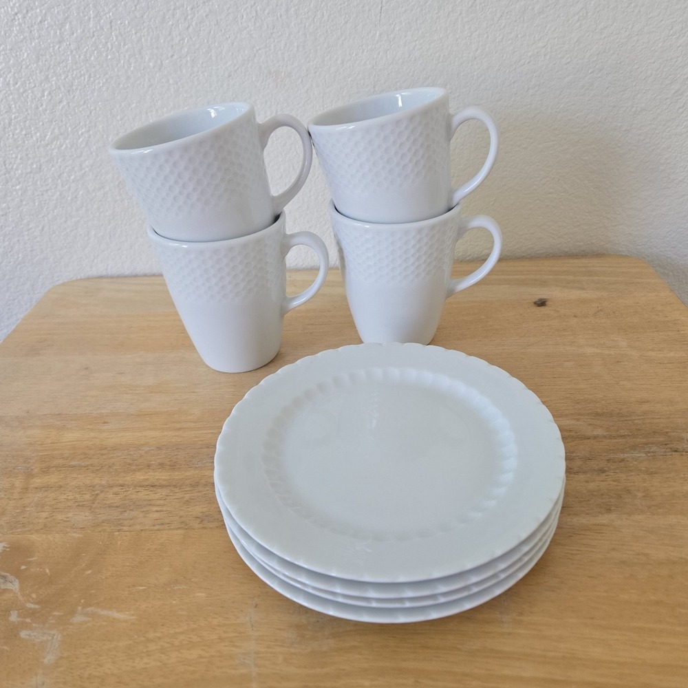 Williams Sonoma Pillivuyt Perle White Porcelain 4 Cups & 4 Saucers Small Plates - Picture 10 of 16